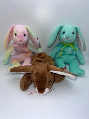 Ty Beanie Babies Set Of 3 Bunny Rabbits Hippie, Ears, Hippity Spring Bunnies